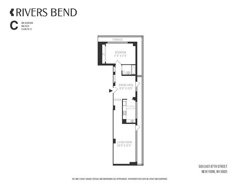 Floor plan for 1 bed, 1 bath, 834 sqft